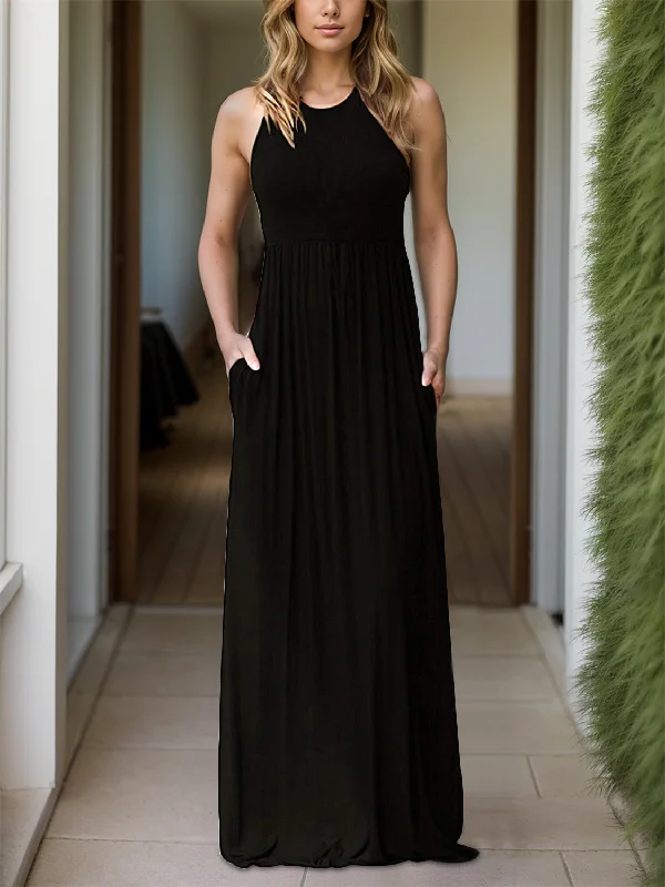 Shift Women Dress with a Simple and Classic Design for Everyday Wear Shift Women Dress with a Simple and Classic Design for Everyday Wear Pocketed Round Neck Sleeveless Dress