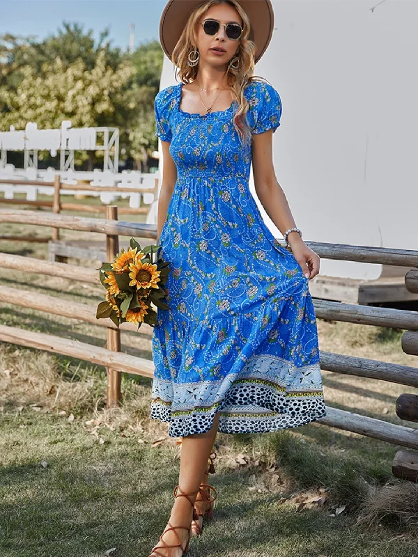 Sleeveless Women Dress in Bright Colors for Summer Parties Sleeveless Women Dress in Bright Colors for Summer Parties BerriesJam - Retro Square Collar Puff Sleeve Chic Midi Dress