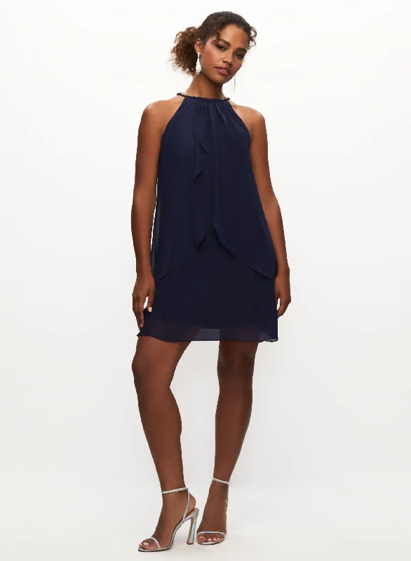 Midi dresses with ribbed textures for a unique and tactile appearanceBead Neck Chiffon Dress Midi dresses with ribbed textures for a unique and tactile appearanceBead Neck Chiffon Dress