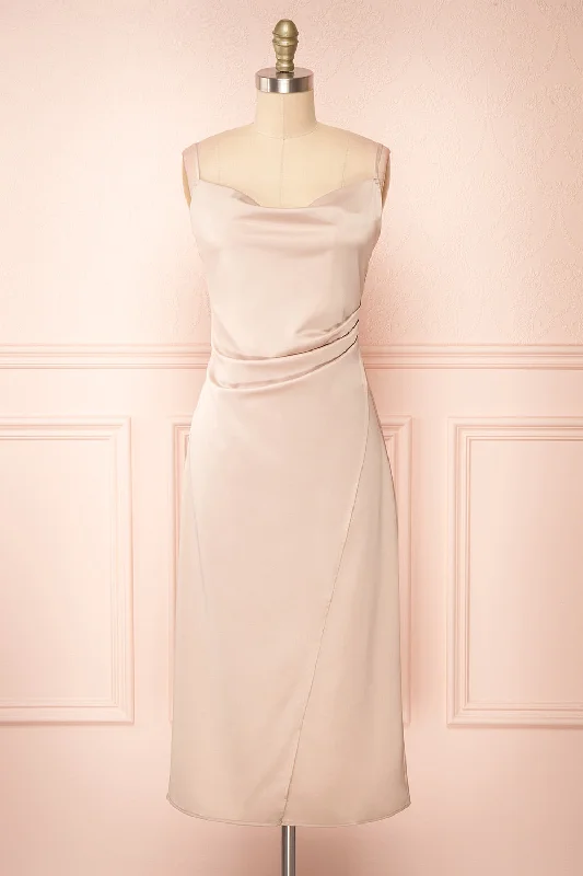 Midi dresses with one - shoulder designs for a modern and asymmetric styleChloe Champagne | Cowl Neck Satin Slip Dress Midi dresses with one - shoulder designs for a modern and asymmetric styleChloe Champagne | Cowl Neck Satin Slip Dress