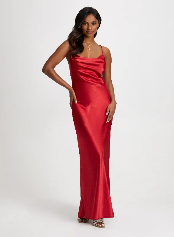 Midi dresses with fringe details for a fun and energetic styleDrape Neck Satin Dress Midi dresses with fringe details for a fun and energetic styleDrape Neck Satin Dress