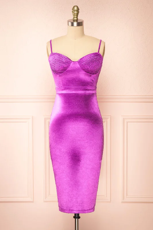 Sleeveless midi dresses with lace details for summer weddingsElderia Purple | Fitted Satin Midi Dress Sleeveless midi dresses with lace details for summer weddingsElderia Purple | Fitted Satin Midi Dress