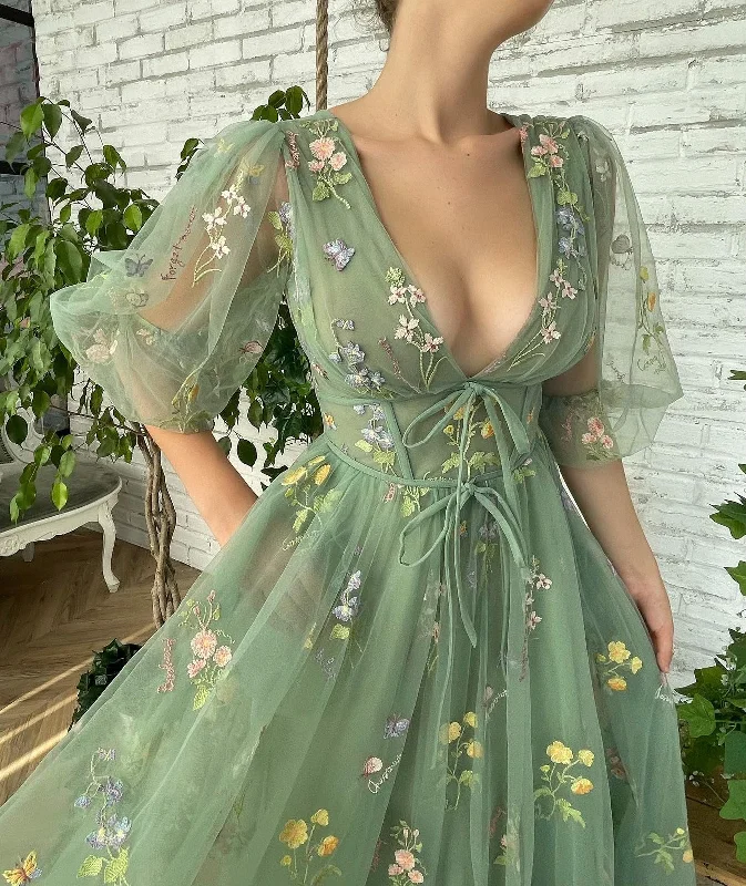 Wrap - style midi dresses in silk for a sophisticated office lookFlourishing Meadow Midi Dress Wrap - style midi dresses in silk for a sophisticated office lookFlourishing Meadow Midi Dress