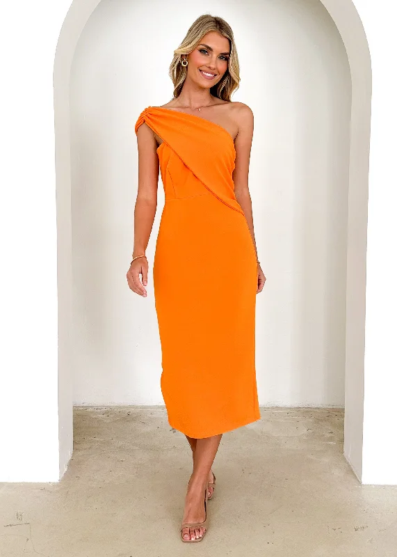 Midi dresses with button - down skirts for a unique and functional designFreer Midi Dress - Orange Midi dresses with button - down skirts for a unique and functional designFreer Midi Dress - Orange