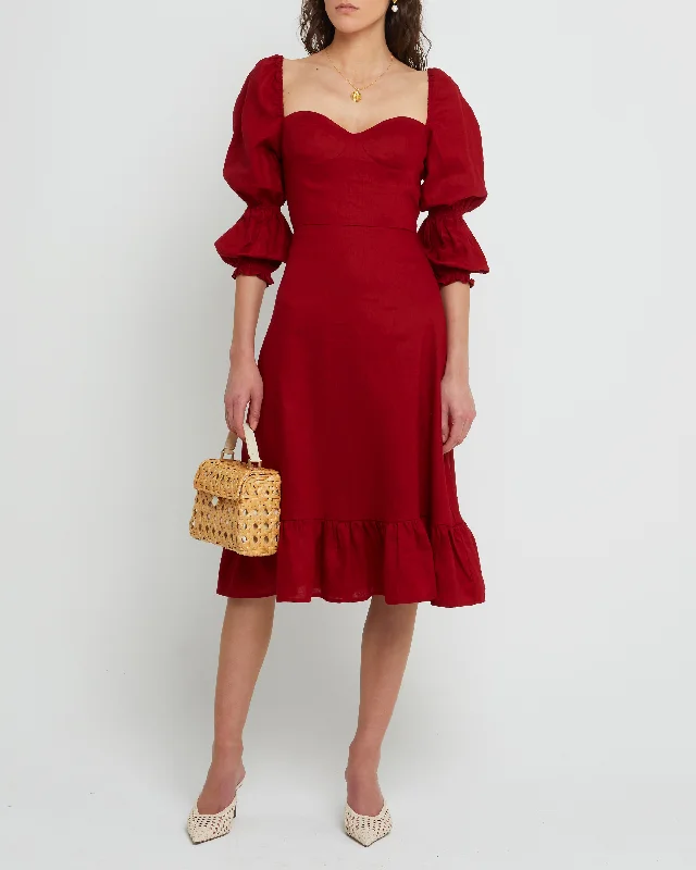 Midi dresses with belted waists to accentuate the figureKourtney Dress