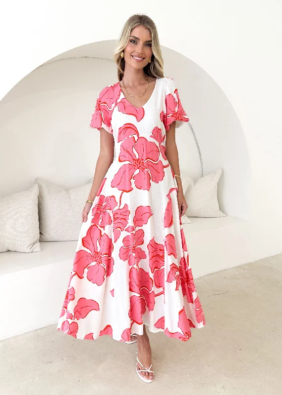 Midi dresses with cold - shoulder cutouts for a trendy styleLirrio Midi Dress - Pink Raloma Midi dresses with cold - shoulder cutouts for a trendy styleLirrio Midi Dress - Pink Raloma