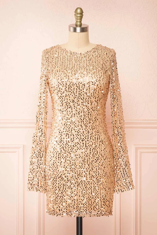Midi dresses with cold - shoulder cutouts for a trendy styleLyrissa Rosegold | Short Mesh Sequin Dress Midi dresses with cold - shoulder cutouts for a trendy styleLyrissa Rosegold | Short Mesh Sequin Dress
