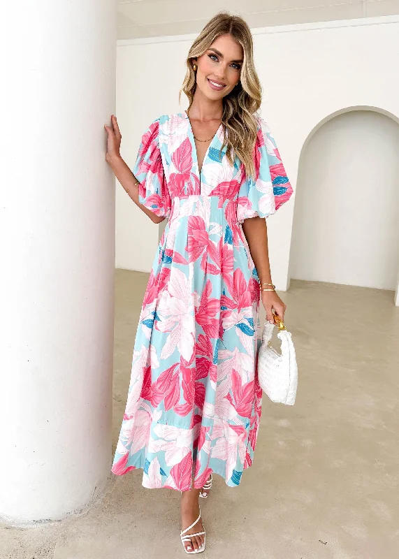 High - low midi dresses with geometric patterns for a modern partyMadelaine Midi Dress - Aqua Floral High - low midi dresses with geometric patterns for a modern partyMadelaine Midi Dress - Aqua Floral