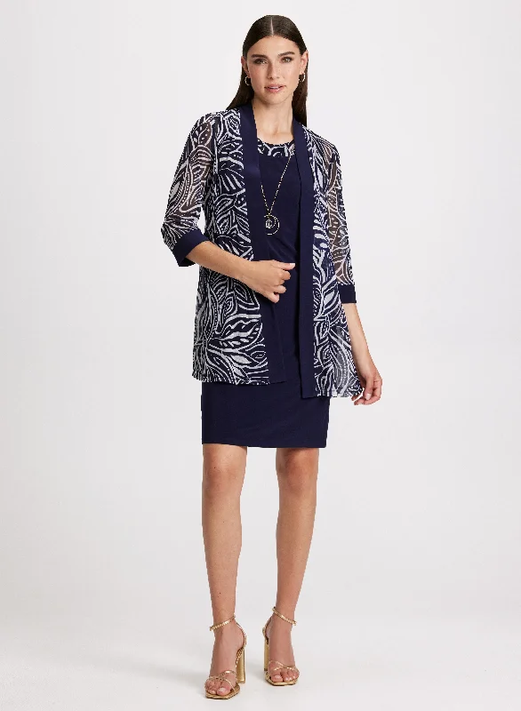 Midi dresses with ruched bodices for a feminine and fitted feelMesh Jacket, Dress & Necklace Set Midi dresses with ruched bodices for a feminine and fitted feelMesh Jacket, Dress & Necklace Set