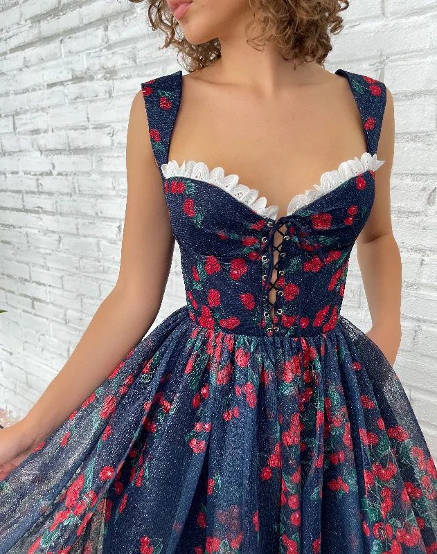 Midi dresses with ruffled bodices for a more pronounced feminine lookMidnight Cherry Dress Midi dresses with ruffled bodices for a more pronounced feminine lookMidnight Cherry Dress