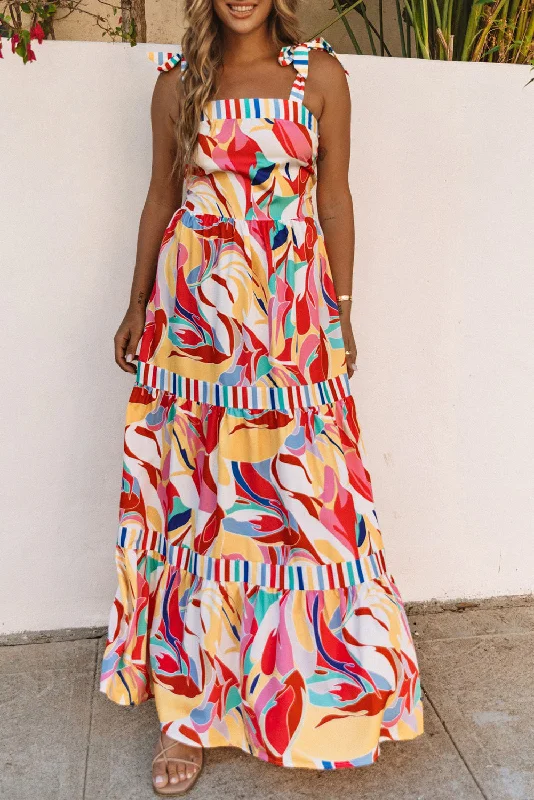 Midi dresses with ruffled bodices for a more pronounced feminine lookAbstract Stripe Trim Maxi Sundress Midi dresses with ruffled bodices for a more pronounced feminine lookAbstract Stripe Trim Maxi Sundress