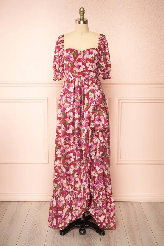 Midi dresses with belted waists to accentuate the figureNardai | Burgundy Empire Waist Floral Maxi Dress Midi dresses with belted waists to accentuate the figureNardai | Burgundy Empire Waist Floral Maxi Dress