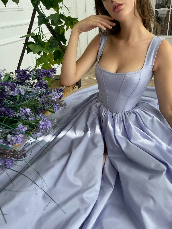 Midi dresses with side slits for a sexy and elegant appearancePeriwinkle Skies Corset Gown Midi dresses with side slits for a sexy and elegant appearancePeriwinkle Skies Corset Gown