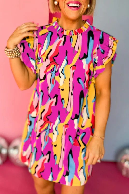 Midi dresses with keyhole backs for a flirty and unexpected detailAbstract Ruffle Sleeve Mini Dress Midi dresses with keyhole backs for a flirty and unexpected detailAbstract Ruffle Sleeve Mini Dress