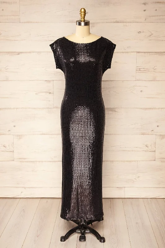 Midi dresses with off - the - shoulder necklines for a flirty lookSeralie | Black Sequin Maxi Dress w/ Slit Midi dresses with off - the - shoulder necklines for a flirty lookSeralie | Black Sequin Maxi Dress w/ Slit