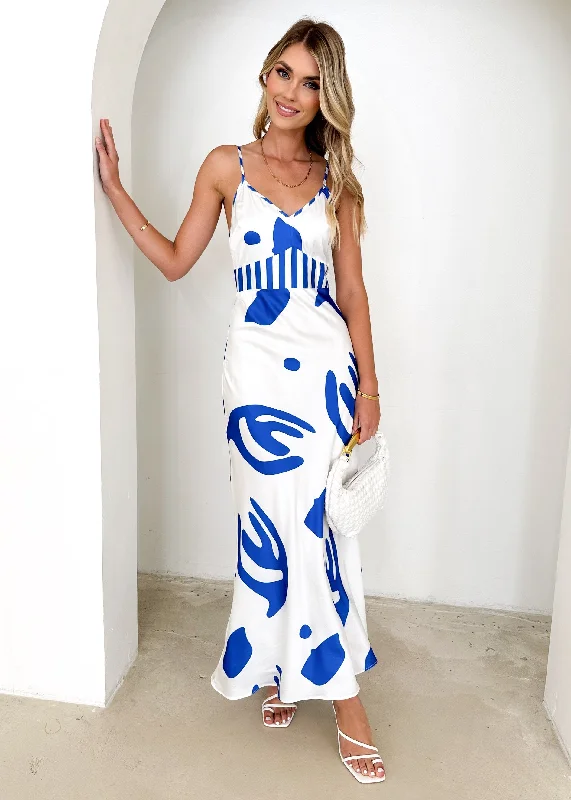 Midi dresses with mesh inserts for a trendy and breathable optionSlacer Midi Dress - Cobalt Abstract Midi dresses with mesh inserts for a trendy and breathable optionSlacer Midi Dress - Cobalt Abstract