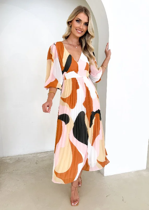 Sleeveless midi dresses with lace details for summer weddingsSonali Midi Dress - Tan Swirl Sleeveless midi dresses with lace details for summer weddingsSonali Midi Dress - Tan Swirl