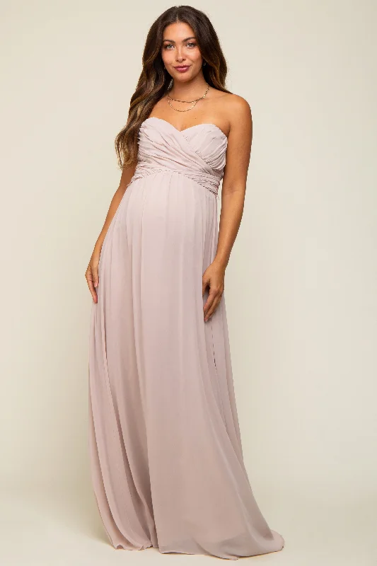 Midi dresses with ruffled hems for a romantic date nightTaupe Sweetheart Convertible Chiffon Maternity Gown Midi dresses with ruffled hems for a romantic date nightTaupe Sweetheart Convertible Chiffon Maternity Gown