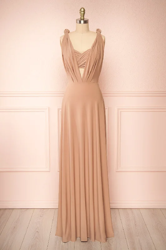 Midi dresses with mesh inserts for a trendy and breathable optionViolaine Beige | Convertible Maxi Dress Midi dresses with mesh inserts for a trendy and breathable optionViolaine Beige | Convertible Maxi Dress