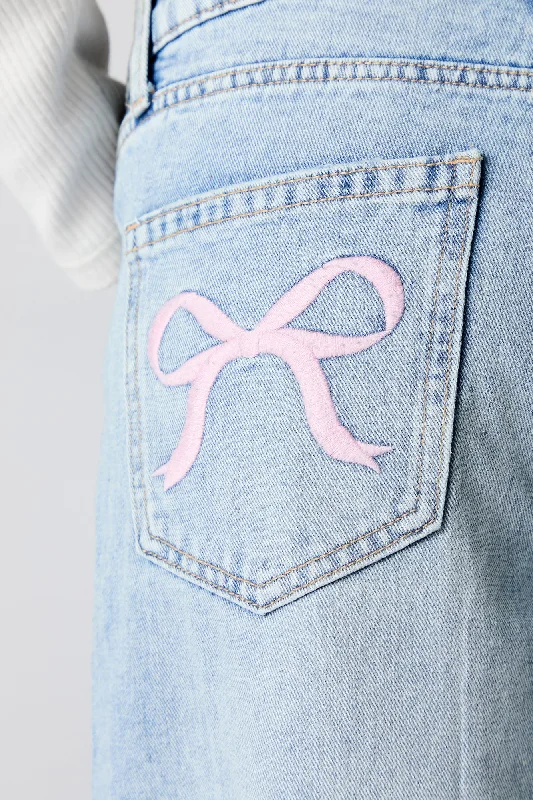 Embroidered Bow Pocket Skater Jean