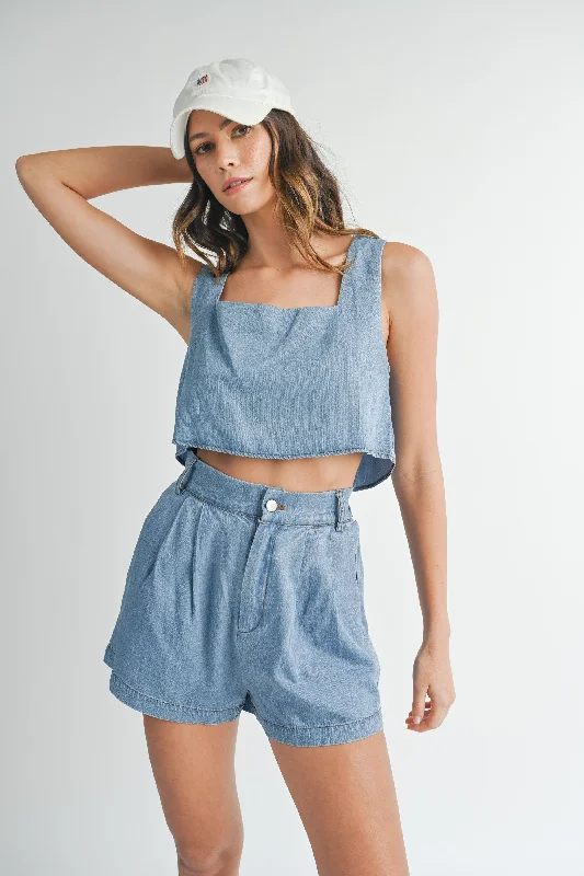Plus Size Women's Elastic Waistband Linen Shorts in Navy Blue for a Comfortable Everyday OptionAlexandra Denim Short Set Plus Size Women's Elastic Waistband Linen Shorts in Navy Blue for a Comfortable Everyday OptionAlexandra Denim Short Set