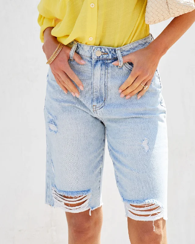 High - Waisted Plus Size Women's Denim Shorts with Distressed Details for a Trendy LookHaley High Rise Distressed Denim Bermuda Shorts High - Waisted Plus Size Women's Denim Shorts with Distressed Details for a Trendy LookHaley High Rise Distressed Denim Bermuda Shorts