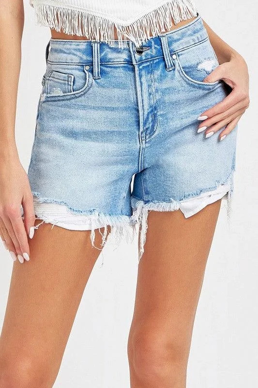 Plus Size Women's Stretch Denim Shorts with Belt Loops in Medium Wash for a Versatile FitHIGH RISE-PIKABOO LINING SHORTS S-XL Plus Size Women's Stretch Denim Shorts with Belt Loops in Medium Wash for a Versatile FitHIGH RISE-PIKABOO LINING SHORTS S-XL
