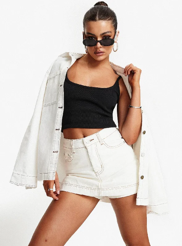 Plus Size Women's Denim Shorts with a Button - Fly in Dark Indigo for a Durable and Timeless StyleKatlynne Denim Mini Skort White Plus Size Women's Denim Shorts with a Button - Fly in Dark Indigo for a Durable and Timeless StyleKatlynne Denim Mini Skort White