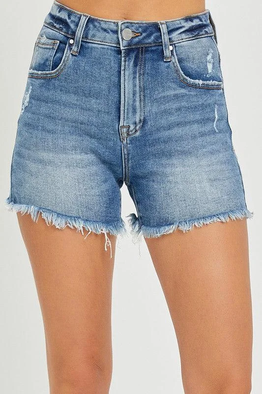 Plus Size Women's Denim Shorts with Embroidered Flowers in Light Blue for a Feminine TouchMALIA HIGH RISE SHORTS Plus Size Women's Denim Shorts with Embroidered Flowers in Light Blue for a Feminine TouchMALIA HIGH RISE SHORTS