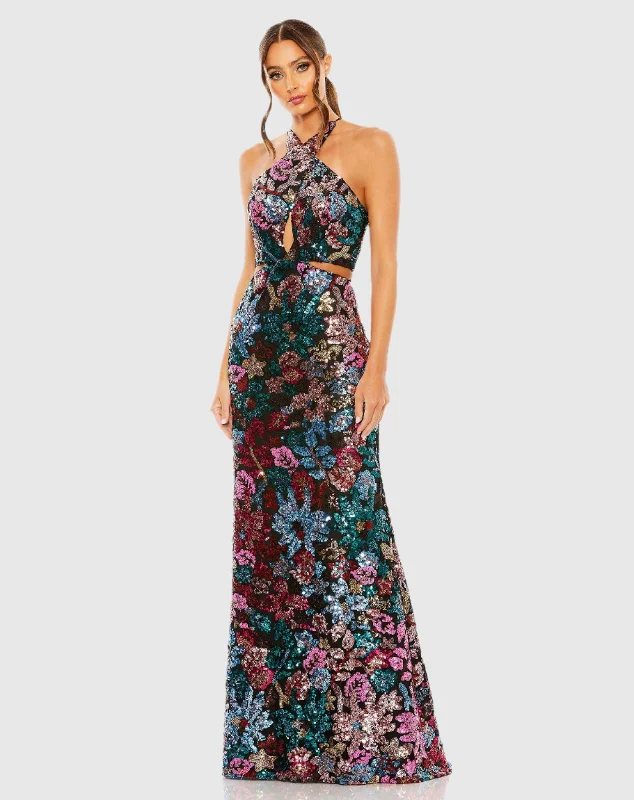 Maxi dresses with balloon sleeves for a vintage - inspired styleSequin Embellished Cross Neck Gown Maxi dresses with balloon sleeves for a vintage - inspired styleSequin Embellished Cross Neck Gown
