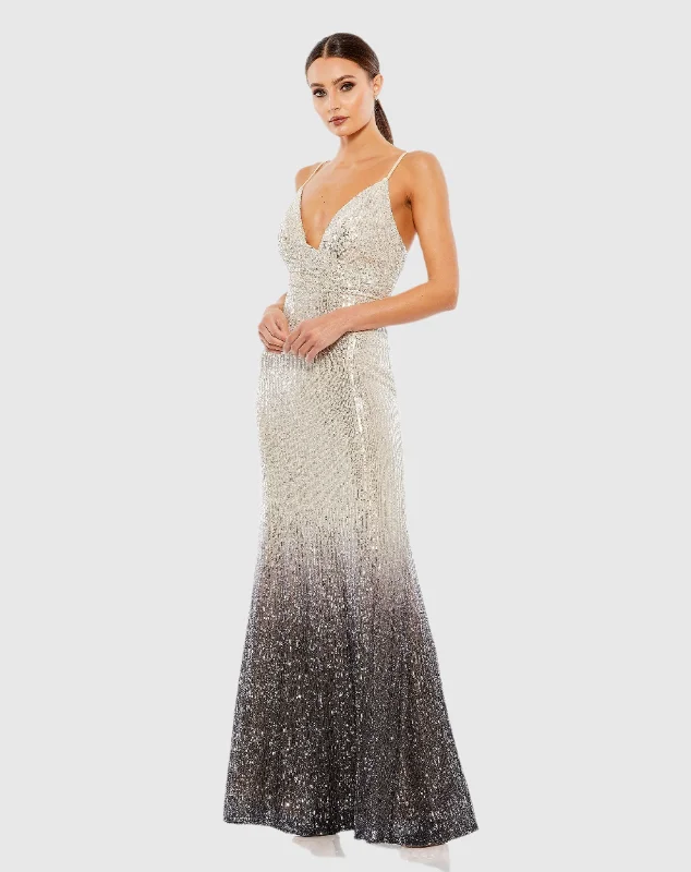 Maxi dresses with balloon sleeves for a vintage - inspired stylePlunge Neck Ombre Sequin Gown Maxi dresses with balloon sleeves for a vintage - inspired stylePlunge Neck Ombre Sequin Gown