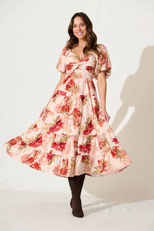 Maxi dresses with geometric prints for a contemporary aestheticCostello Maxi Dress In Pink With Multi Floral Linen Blend Maxi dresses with geometric prints for a contemporary aestheticCostello Maxi Dress In Pink With Multi Floral Linen Blend