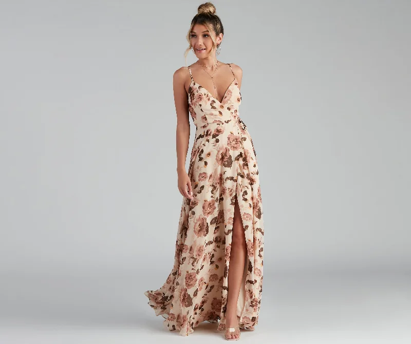 Maxi dresses with a wrap - around style for a customizable fitErika Floral Chiffon Wrap A-Line Formal Dress Maxi dresses with a wrap - around style for a customizable fitErika Floral Chiffon Wrap A-Line Formal Dress