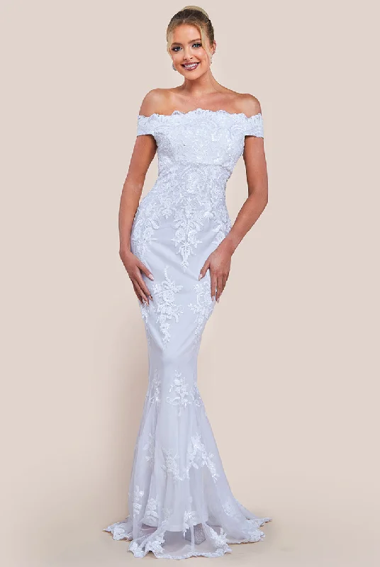 Linen maxi dresses for a breathable and lightweight summer optionGoddiva Bardot Sequin Embroidered Maxi Dress - White Linen maxi dresses for a breathable and lightweight summer optionGoddiva Bardot Sequin Embroidered Maxi Dress - White