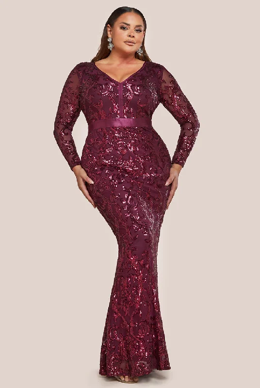 Maxi dresses with pom - pom trims for a playful and festive lookGoddiva Plus Embroidered Sequin & Mesh Maxi Dress - Burgundy Maxi dresses with pom - pom trims for a playful and festive lookGoddiva Plus Embroidered Sequin & Mesh Maxi Dress - Burgundy
