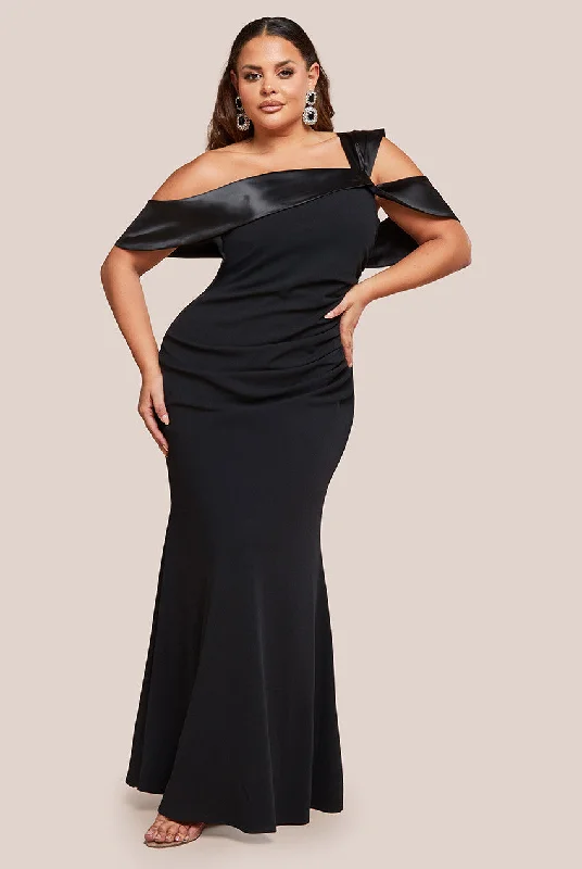 Maxi dresses with a button - down front for a classic lookGoddiva Plus One Shoulder Satin Band Maxi Dress - Black Maxi dresses with a button - down front for a classic lookGoddiva Plus One Shoulder Satin Band Maxi Dress - Black