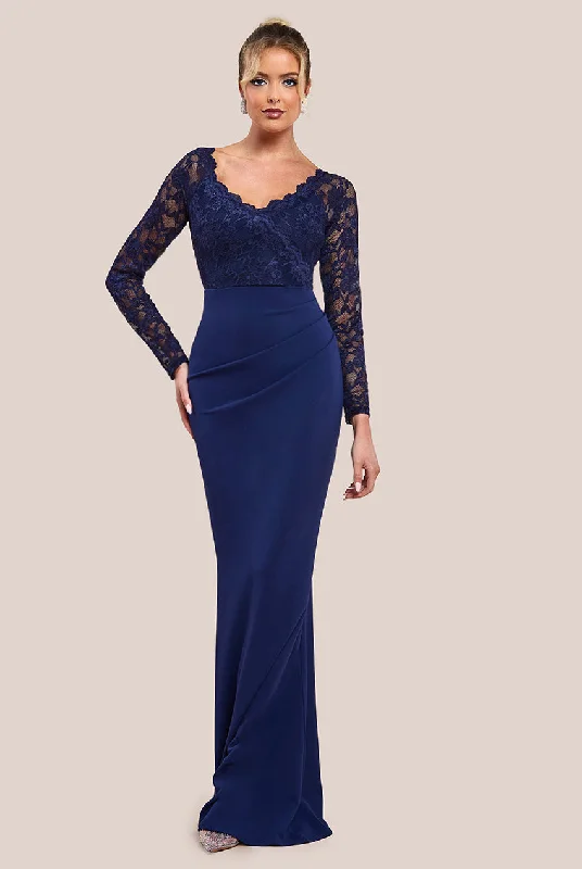 Maxi dresses with a button - down front for a classic lookGoddiva Scalloped Lace & Scuba Maxi Dress - Navy Maxi dresses with a button - down front for a classic lookGoddiva Scalloped Lace & Scuba Maxi Dress - Navy