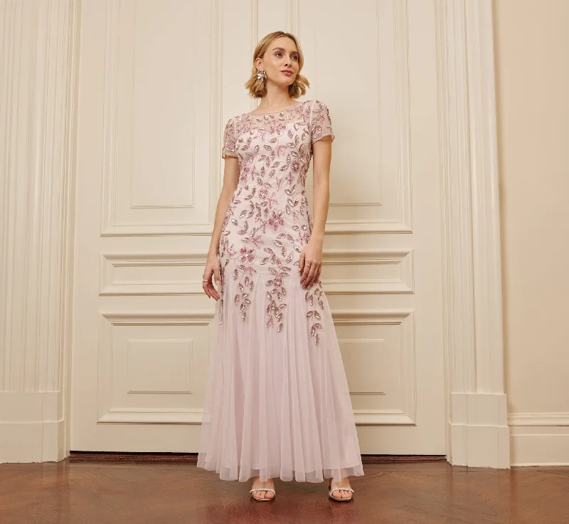 Maxi dresses with ribbed textures for a unique and tactile lookHand Beaded Short Sleeve Floral Godet Gown In Blush Pink Maxi dresses with ribbed textures for a unique and tactile lookHand Beaded Short Sleeve Floral Godet Gown In Blush Pink