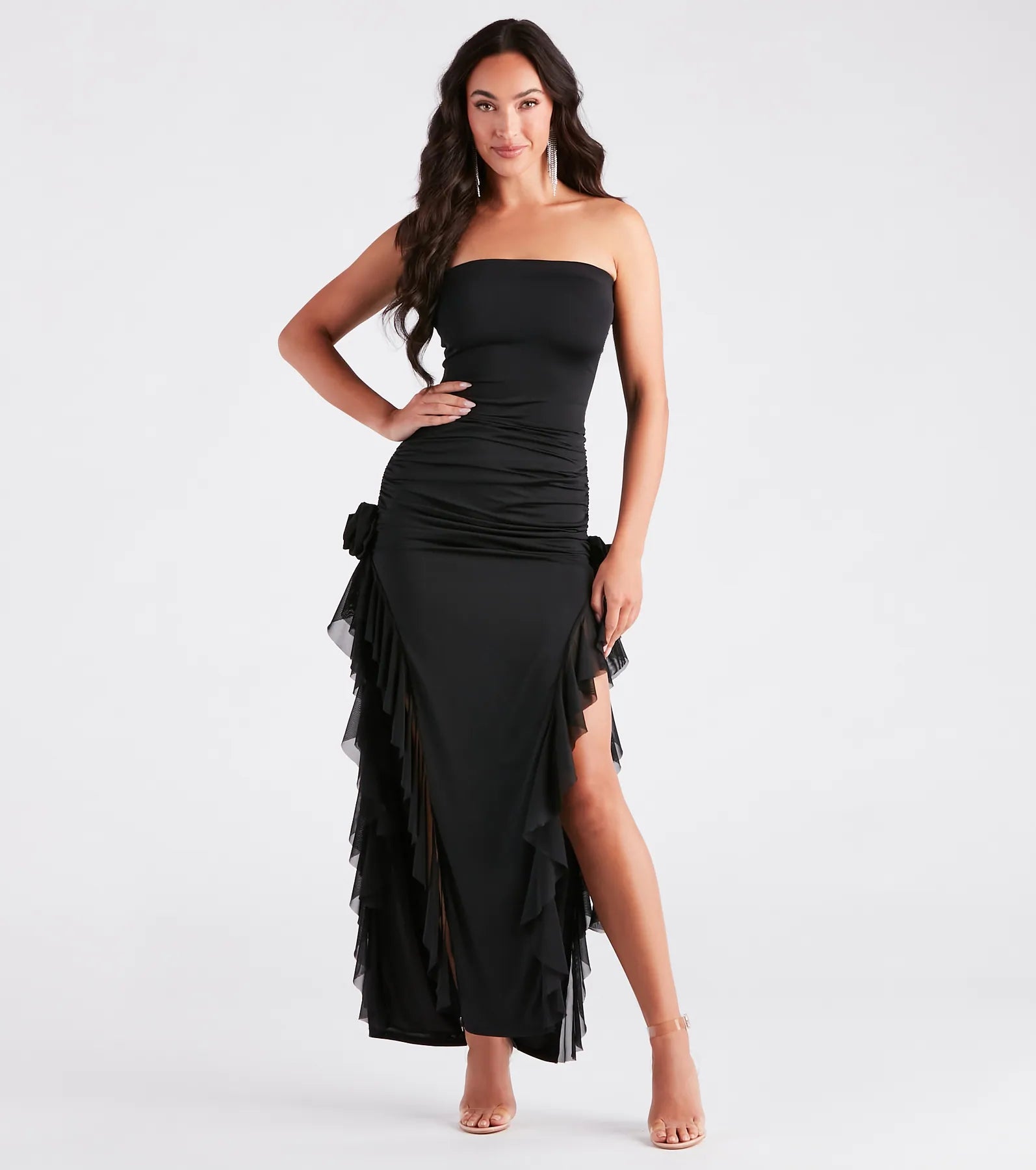 Maxi dresses with an empire waist for a flattering fit on all body typesKenna Rosette Applique Ruffled Formal Dress Maxi dresses with an empire waist for a flattering fit on all body typesKenna Rosette Applique Ruffled Formal Dress