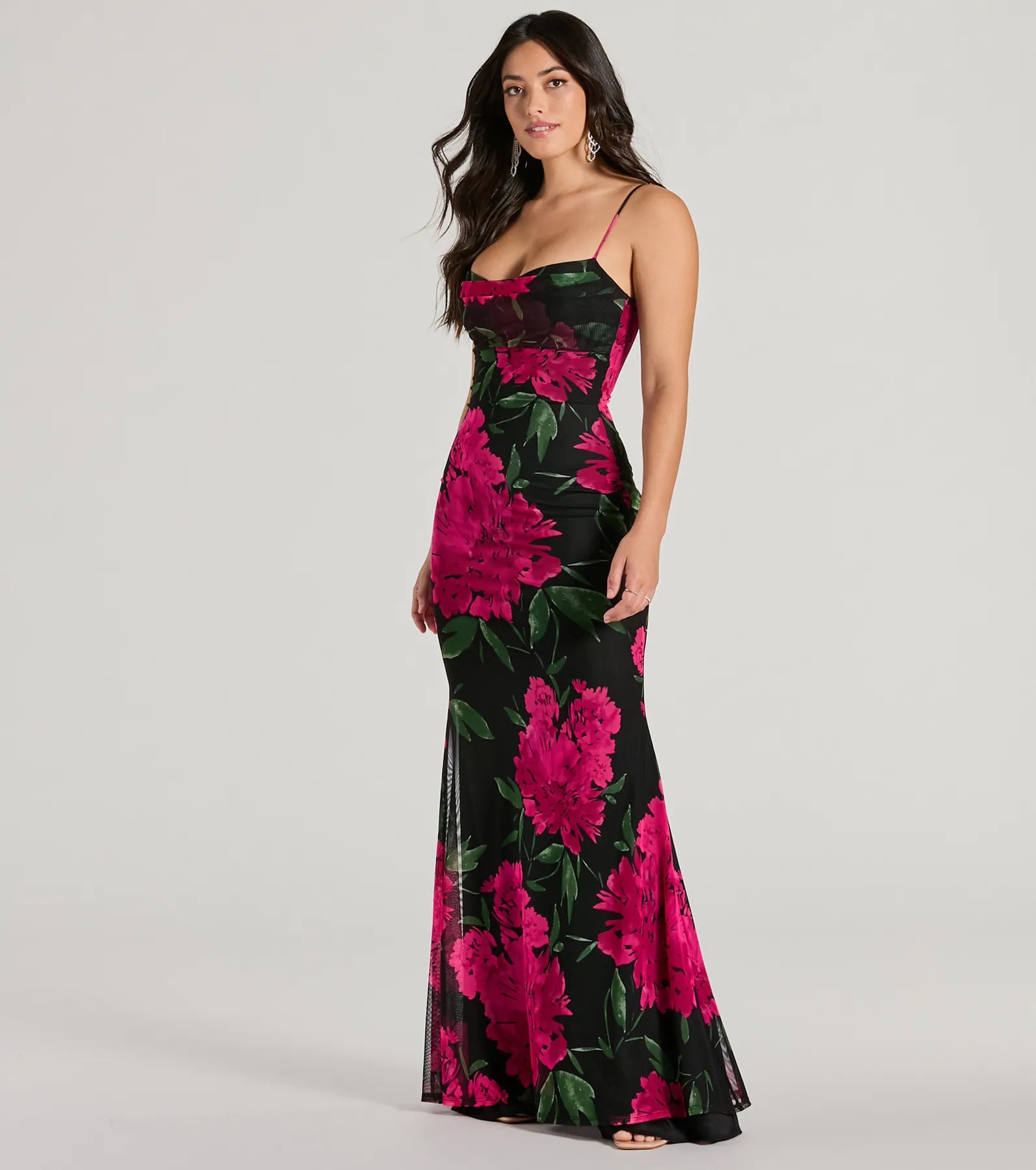 Maxi dresses with patchwork designs for a one - of - a - kind styleSavannah Cowl Neck Mermaid Floral Formal Dress Maxi dresses with patchwork designs for a one - of - a - kind styleSavannah Cowl Neck Mermaid Floral Formal Dress
