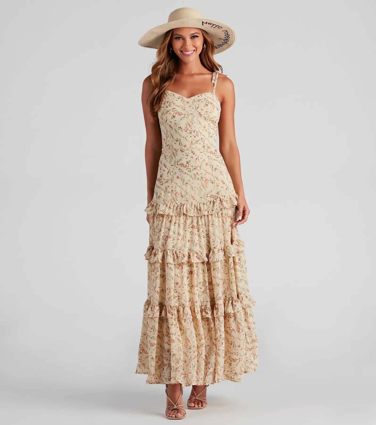 Maxi dresses with cold - shoulder cutouts for a trendy lookSwept Away Floral Ruffled Maxi Dress Maxi dresses with cold - shoulder cutouts for a trendy lookSwept Away Floral Ruffled Maxi Dress