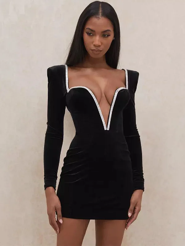 Mini dresses with side slits for a sexy appealDeep V-Neck Long Sleeve Mini Formal Dress MYC1013 Mini dresses with side slits for a sexy appealDeep V-Neck Long Sleeve Mini Formal Dress MYC1013