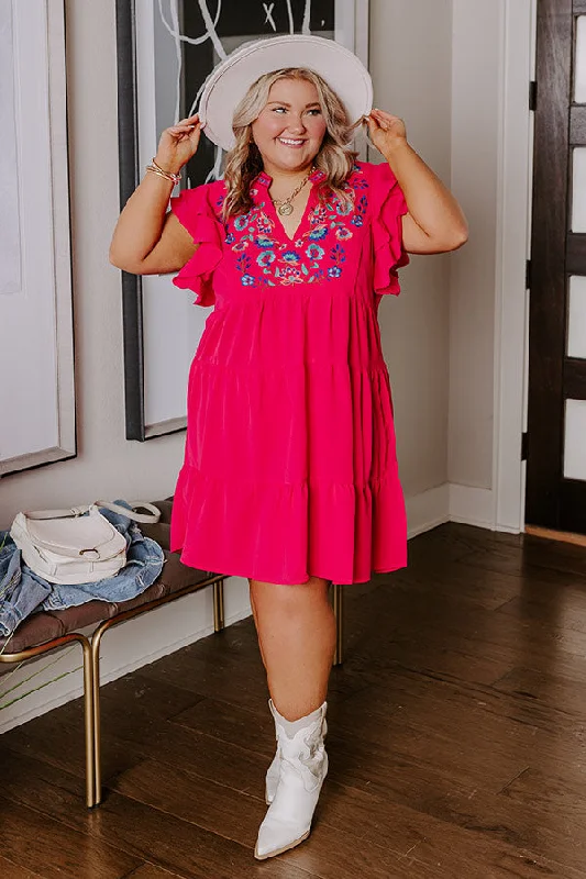 Mini dresses with pleated skirts for a classic lookHidden Bungalow Embroidered Dress In Hot Pink Curves Mini dresses with pleated skirts for a classic lookHidden Bungalow Embroidered Dress In Hot Pink Curves