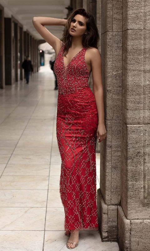 Formal dresses with abstract print panels and rhinestone embellishments for a unique formal eventChic and Holland - AN1433 Sleeveless Beaded Strappy Back Simple Prom Dress Formal dresses with abstract print panels and rhinestone embellishments for a unique formal eventChic and Holland - AN1433 Sleeveless Beaded Strappy Back Simple Prom Dress