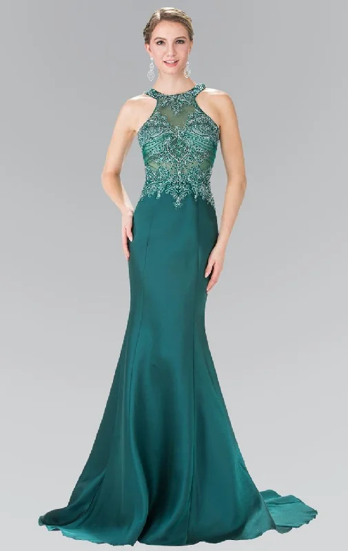 Prom dresses with metallic - colored fabrics and beaded embroidery for a glamorous promElizabeth K - GL2325 Embellished High Neck Jersey Trumpet Dress Prom dresses with metallic - colored fabrics and beaded embroidery for a glamorous promElizabeth K - GL2325 Embellished High Neck Jersey Trumpet Dress