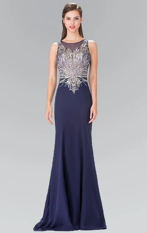 Formal dresses with high - low hems and floral embroidery for a unique prom styleElizabeth K - GL2323 Embellished Scoop Neck Rome Trumpet Dress Formal dresses with high - low hems and floral embroidery for a unique prom styleElizabeth K - GL2323 Embellished Scoop Neck Rome Trumpet Dress