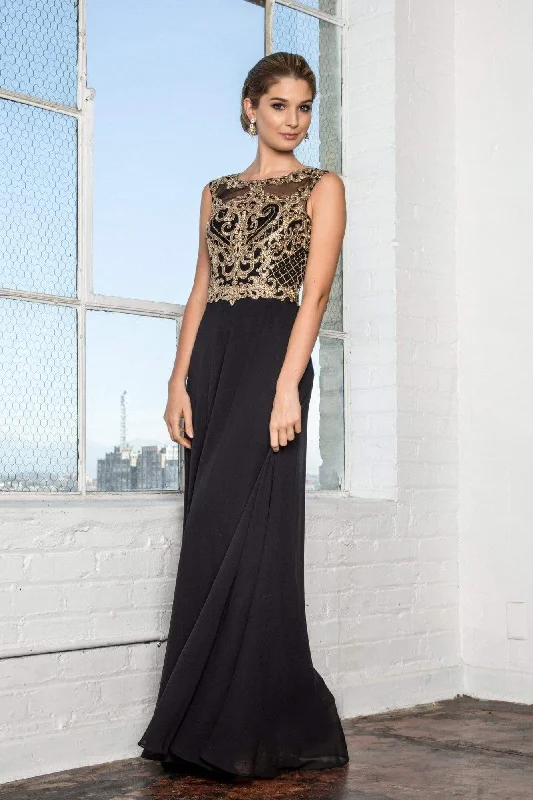 Prom dresses with side - slit skirts and beaded fringes for a glamorous appearanceElizabeth K - GL2316 Embroidered Scoop Neck Chiffon Dress Prom dresses with side - slit skirts and beaded fringes for a glamorous appearanceElizabeth K - GL2316 Embroidered Scoop Neck Chiffon Dress