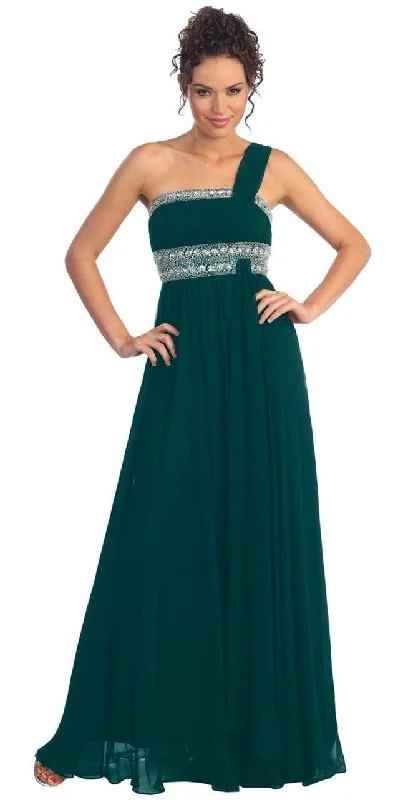 Sleeveless formal dresses with sequined straps and a - line skirts for a classic formal eventElizabeth K - GL1015 One Shoulder Bejeweled Empire Long Dress Sleeveless formal dresses with sequined straps and a - line skirts for a classic formal eventElizabeth K - GL1015 One Shoulder Bejeweled Empire Long Dress