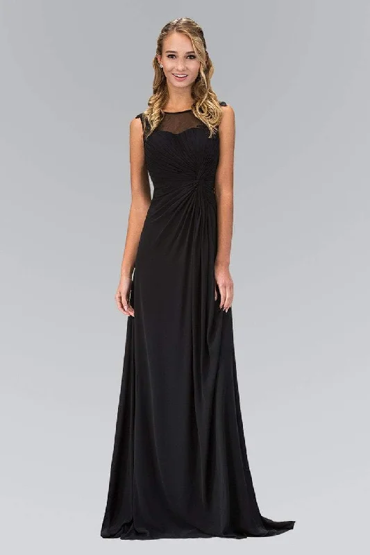 Formal dresses with cold - shoulder ruffled sleeves and floral prints for a romantic and trendy formal styleElizabeth K - GL1375 Ruched Applique Illusion A-Line Gown Formal dresses with cold - shoulder ruffled sleeves and floral prints for a romantic and trendy formal styleElizabeth K - GL1375 Ruched Applique Illusion A-Line Gown