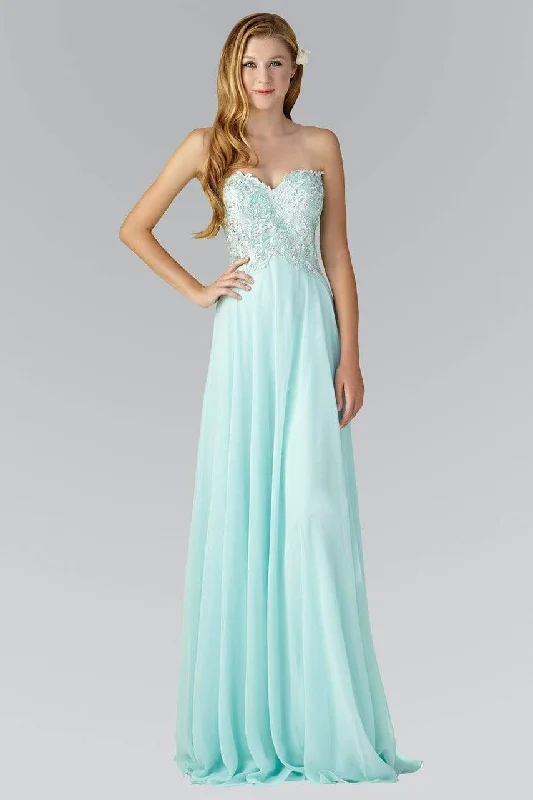 Formal dresses with wrap - around styles and beaded belts for a customized fitElizabeth K - GL2049 Strapless Applique Chiffon Gown Formal dresses with wrap - around styles and beaded belts for a customized fitElizabeth K - GL2049 Strapless Applique Chiffon Gown